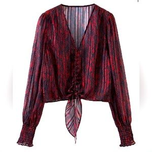 Zara sheer red snake print blouse